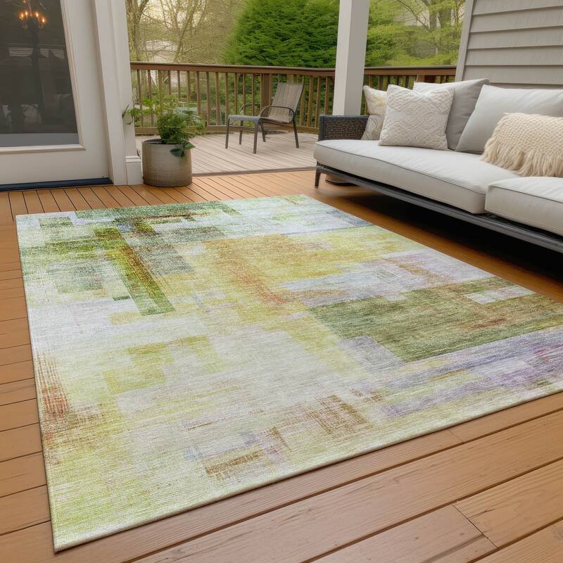 Machine Washable Indoor/ Outdoor Contemporary Abstract Chantille Rug