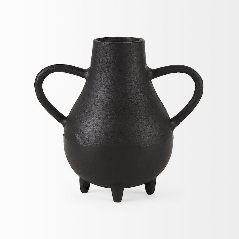HomeRoots 8" Black Two Handle Ceramic Jug Vase - 5"W x 9"D x 8"H