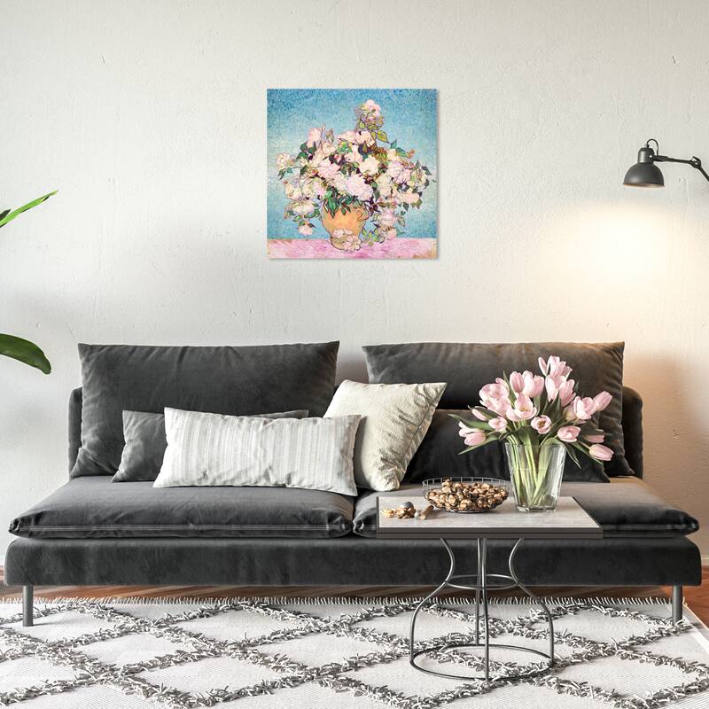 Wynwood Studio Canvas Floral and Botanical Impressionist Vase with Roses Pink and Traditional Wall Art Canvas Print - 20 x 20