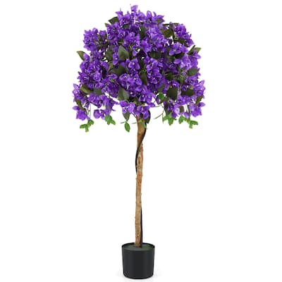 Gymax 53'' Artificial Azalea Tree Faux Floral Plant w/ Red Azalea