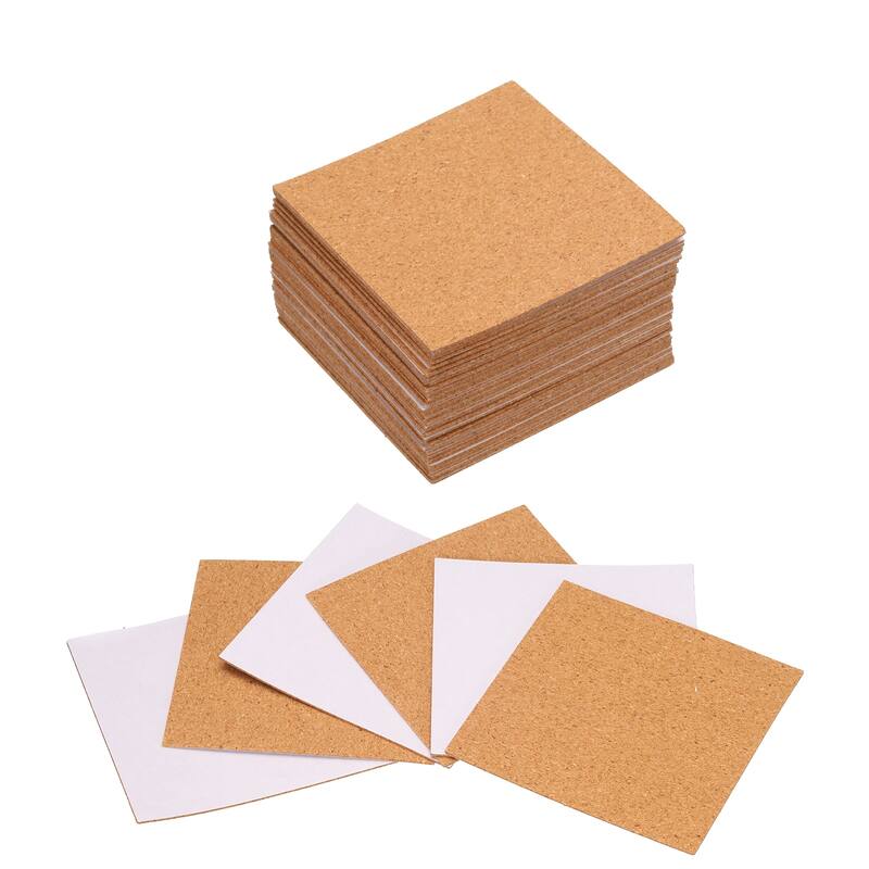 50pcs Self Adhesive Cork Coasters Cork Mats Cork, Square - Wood