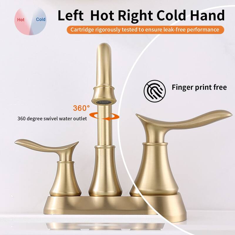 4 Inch Centerset Bathroom Sink Faucet Dual Handle Bathroom Faucet with 360°Swivel Spout Vanity Tap with Pop Up Drain