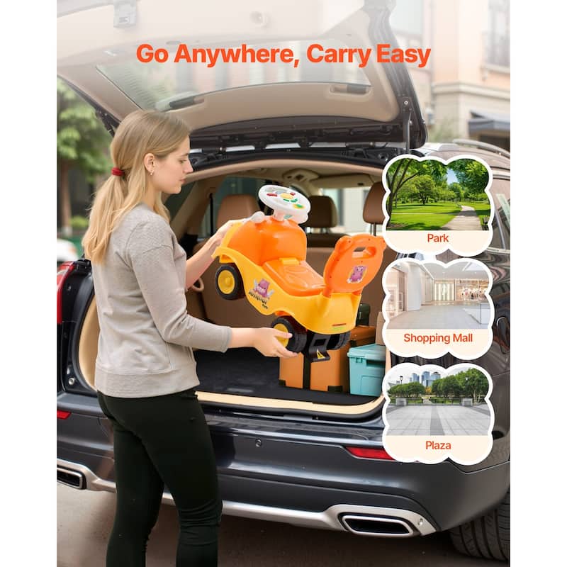 Kids Ride-On Toy with Music, Horn, and Under-Seat Storage - 19.7 x 9.4 x 16.3 in