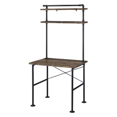 Rectangular Writing Desk with Shelves in Rustic Oak and Black