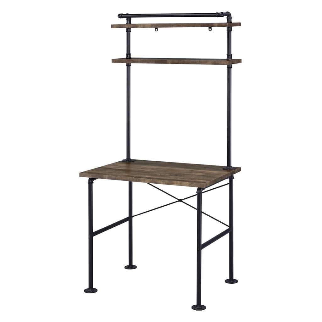 Rectangular Writing Desk with Shelves in Rustic Oak and Black
