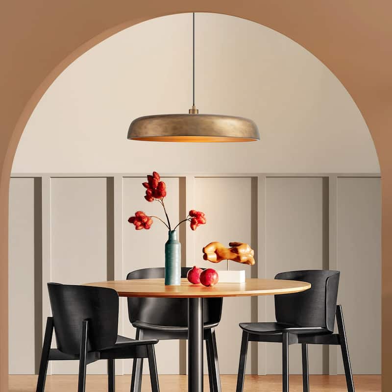 1-Light Modern Vintage Brown Dome Pendant Light for Kitchen Island - 23.6 in. W x 6.3 in. H