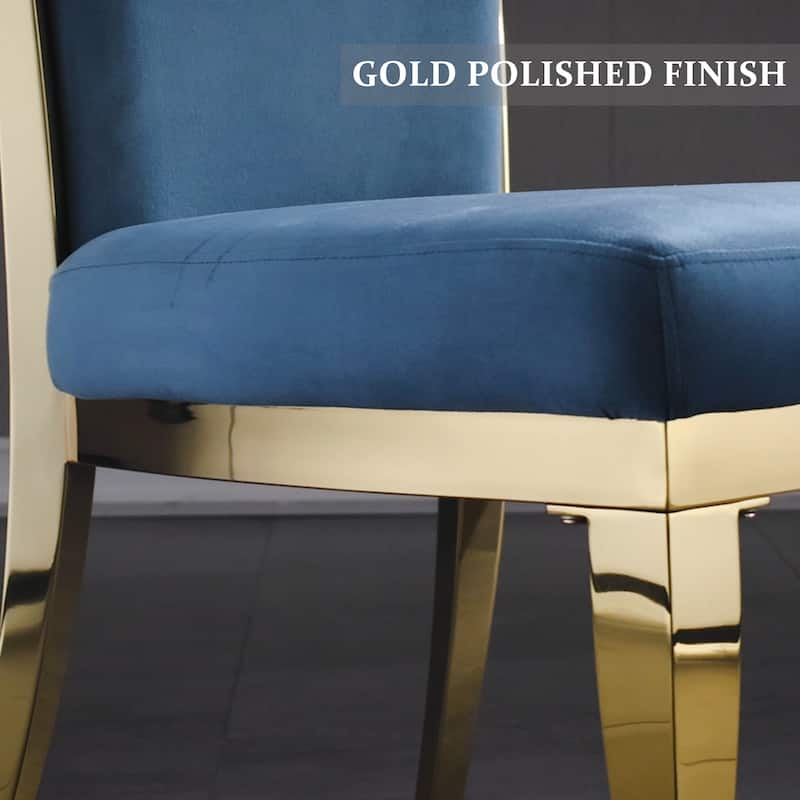 Upholstered dining chair with Hand-stitched diamond backrest and polished stainless steel legs
