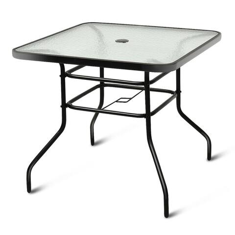 Costway 32'' Patio Square Table Tempered Glass Steel Frame Outdoor - 32''L x32 ''W x 28.3''H