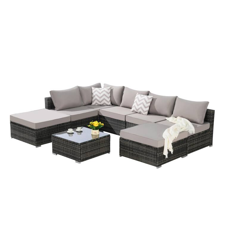 8-Pieces Outdoor Patio Sectional Sofa Set with Washable Cushions & Glass Coffee Table