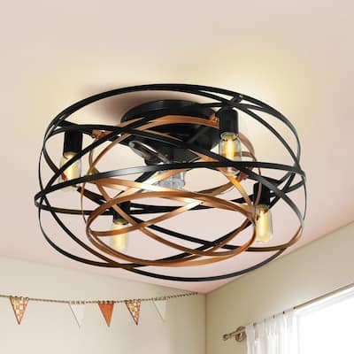 22'' Low Profile Ceiling Fans with Lights and Remote Control, 6 Speeds Caged Flush Mount Ceiling Fans