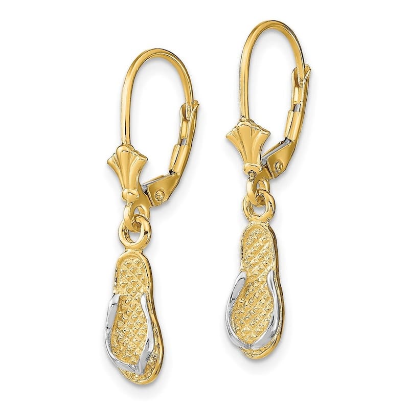Curata 14k Yellow Gold Single White Straps Flip Flop Leverback Earrings - 30.6mm