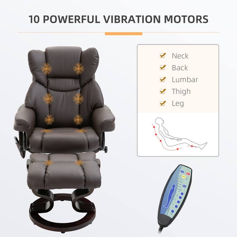 Small Faux Leather Recliner with Ottoman, 10-Zone Massage, 360° Swivel, and Remote Control