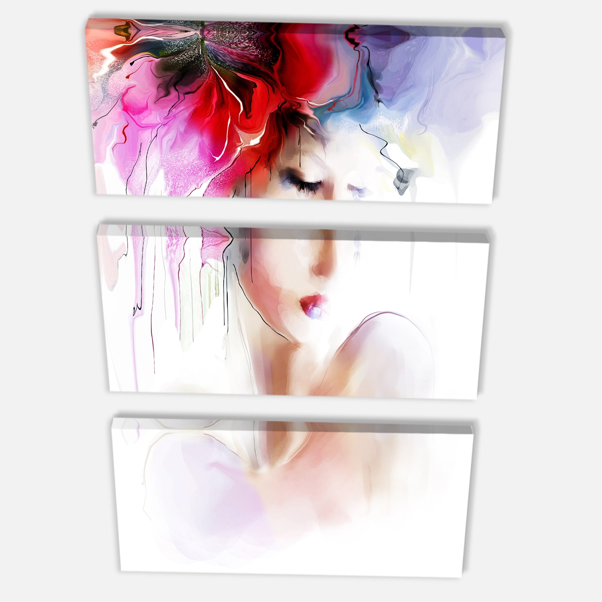 Designart Fashionable teenage girl Glamour Print on Wrapped Canvas set -  28x36 - 3 Panels - Bed Bath & Beyond - 32981387