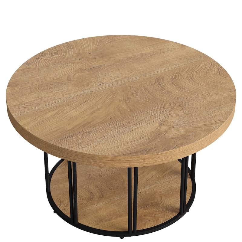 Round Coffee Table, Center Table with Open Storage, Living Room Home Decor Accent Tea Table