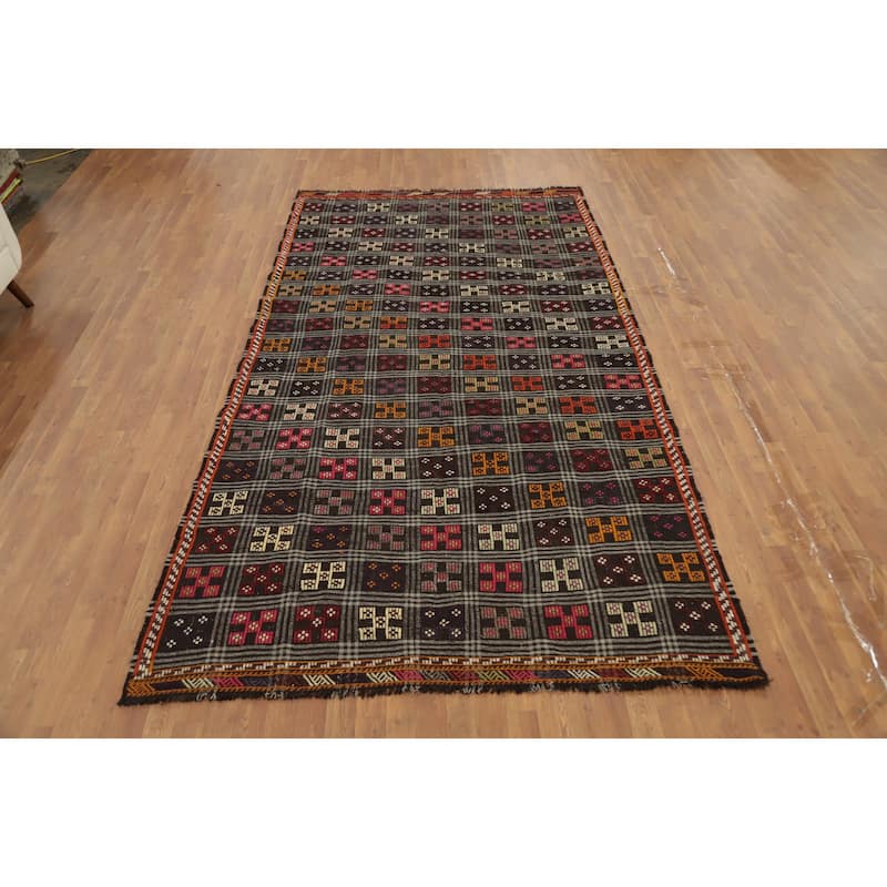 Hand Woven Oriental 100% Wool Carpet Southwestern Tribal Multi-Colored Kilim Area Rug - 11' 2'' X 6' 0''