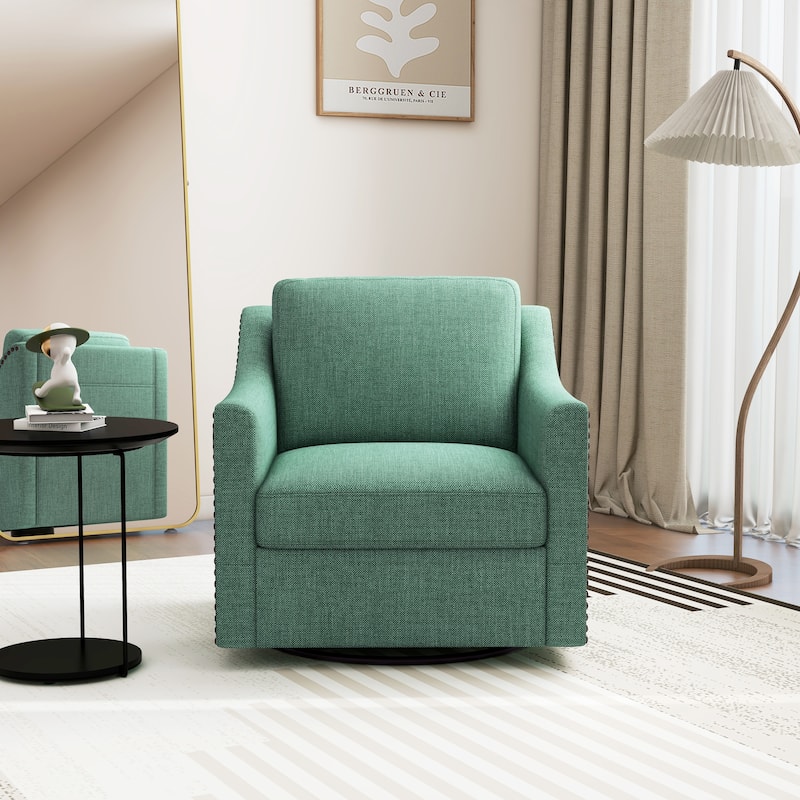 Upholstered Swivel Accent Chair Linen Armchair For Living Room