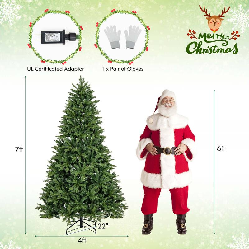 5/6/7 FT Pre-Lit Christmas Tree Hinged w/ Colorful Lights& Branch Tips