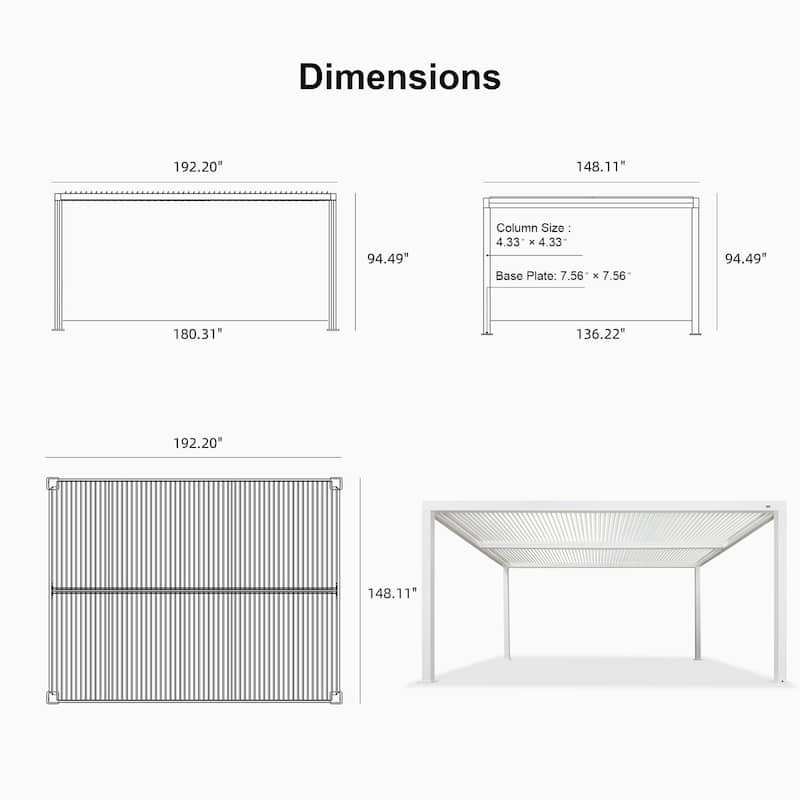 PURPLE LEAF Louvered Pergola with Solar Lights Hardtop Gazebo for Patio