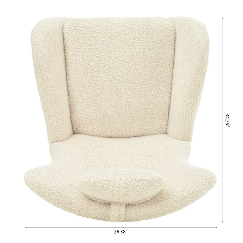 Polyester Glider Chair with Adjustable Headrest and Storage Pocket, Rubber Wood Base