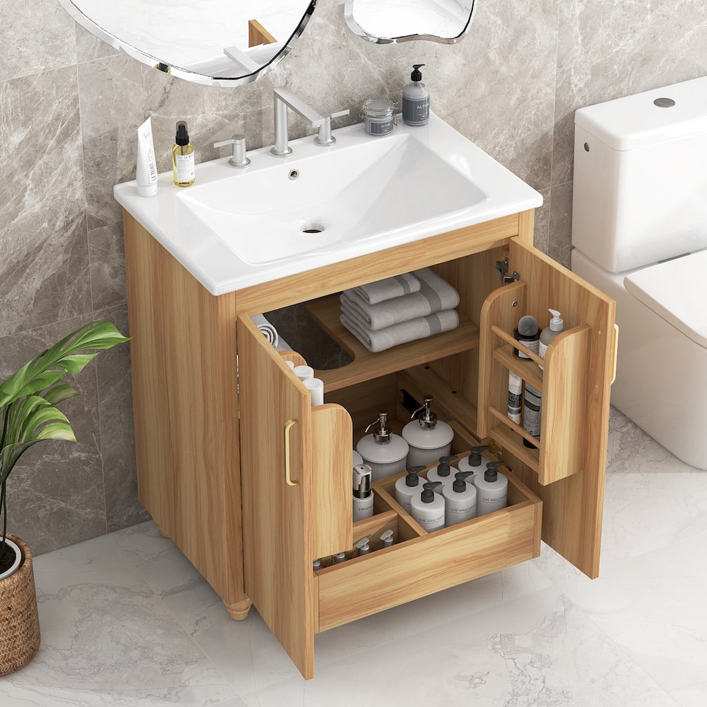30"Bathroom Vanity with Sink Combo,Multi-functional Bathroom Cabinet with Doors and Drawer,MDF Board,Natural