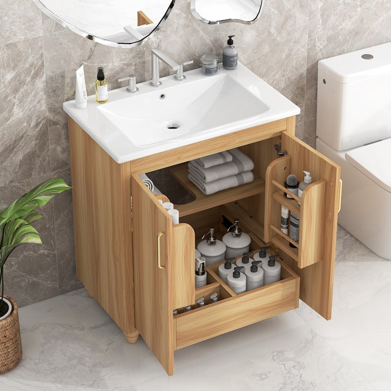30"Bathroom Vanity with Sink Combo,Multi-functional Bathroom Cabinet with Doors and Drawer,MDF Board,Natural - Natural