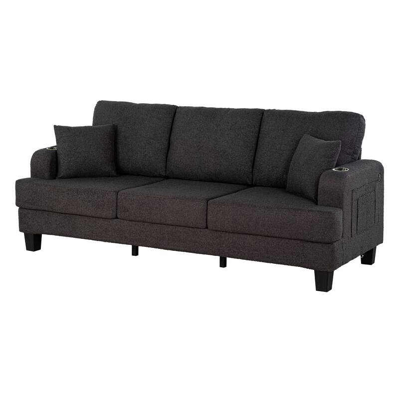 Furniture of America Xenia Modern Boucle Sofa with Cup Holders and USB Ports