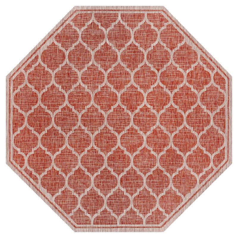 JONATHAN Y Zinnia Textured Weave Indoor/Outdoor Area Rug - 8' Octagon - Red/Beige