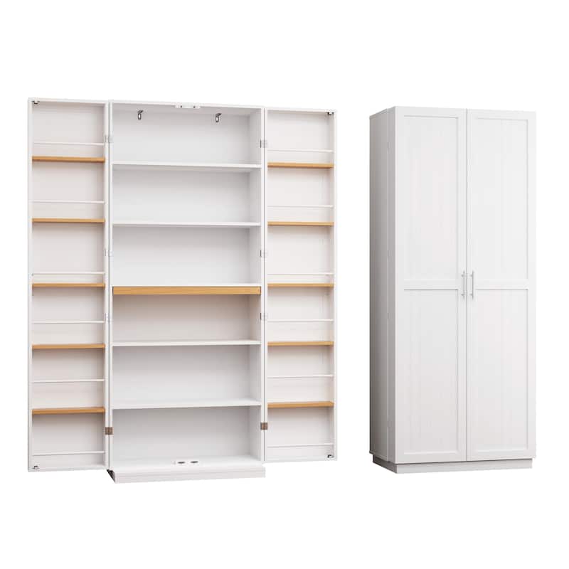 Freestanding Kitchen Pantry Cabinet with Adjustable Shelves, Food Storage Cupboard with 10 Door Shelves, Pull Out Organizers