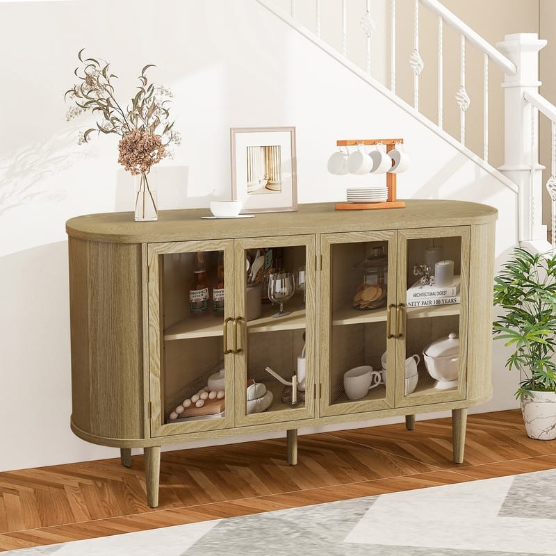 Farmhouse 60" Sideboard Cabinet with Glass Doors Adjustable Shelves for Stylish Kitchen Storage