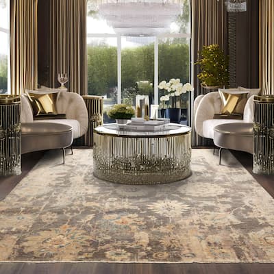Multi Size Hand Knotted Blue Traditional Oushak Wool Oriental Area Rug - 7' 9'' x 9' 10''