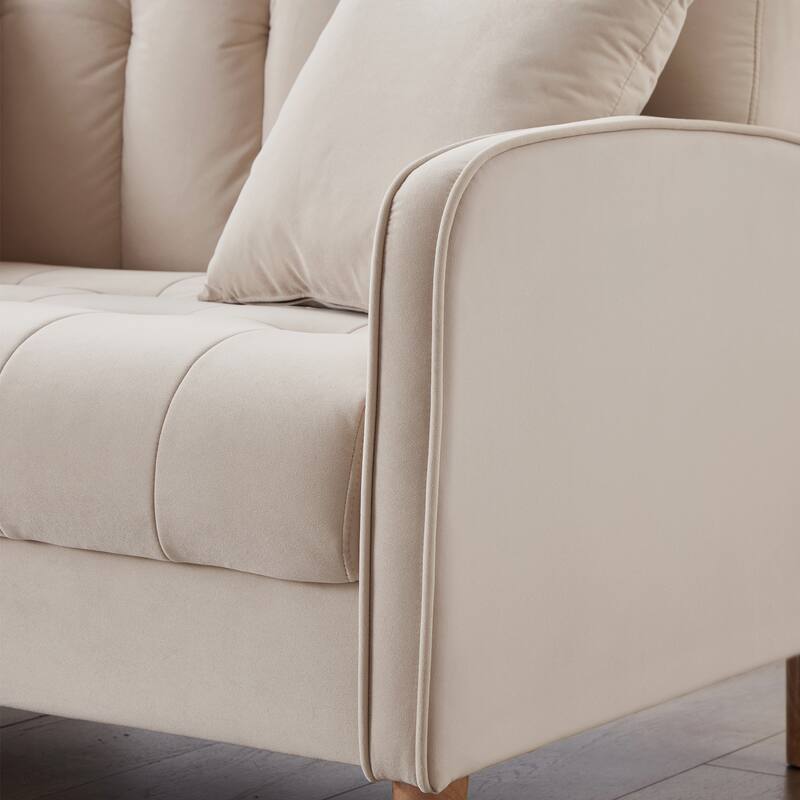 Modern Loveseat, Velvet Tufted Couch Upholstered Futon Sofa with 2 Tufted Pillow for Living Room 2-seat Armchair