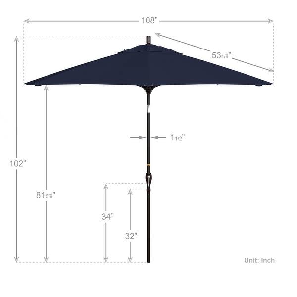 dimension image slide 17 of 20, Pompano 9ft Crank Lift Push Button Tilt Round Patio Umbrella by Havenside Home, Base Not Included