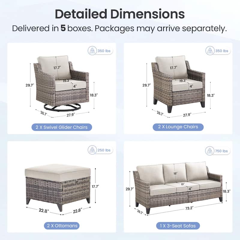 Pocassy Outdoor All-Weather Outdoor Sofa, Swivel Chair, Ottoman Sets