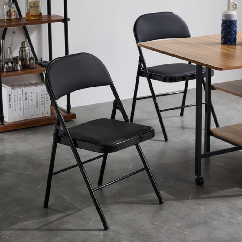 4pcs Elegant Foldable Iron & PVC Chairs for Convention & Exhibition Black - 15.75"L x 17.72"W x 30.71"H