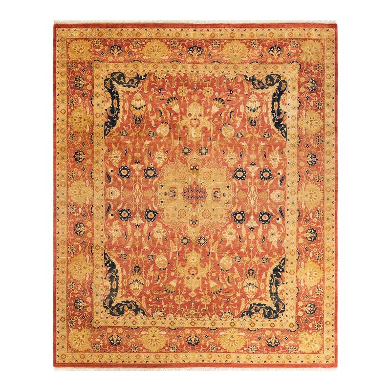 Overton Handknotted Wool Traditional Oriental Orange Area Rug - 8' x 10' - Rust - 8' x 10'