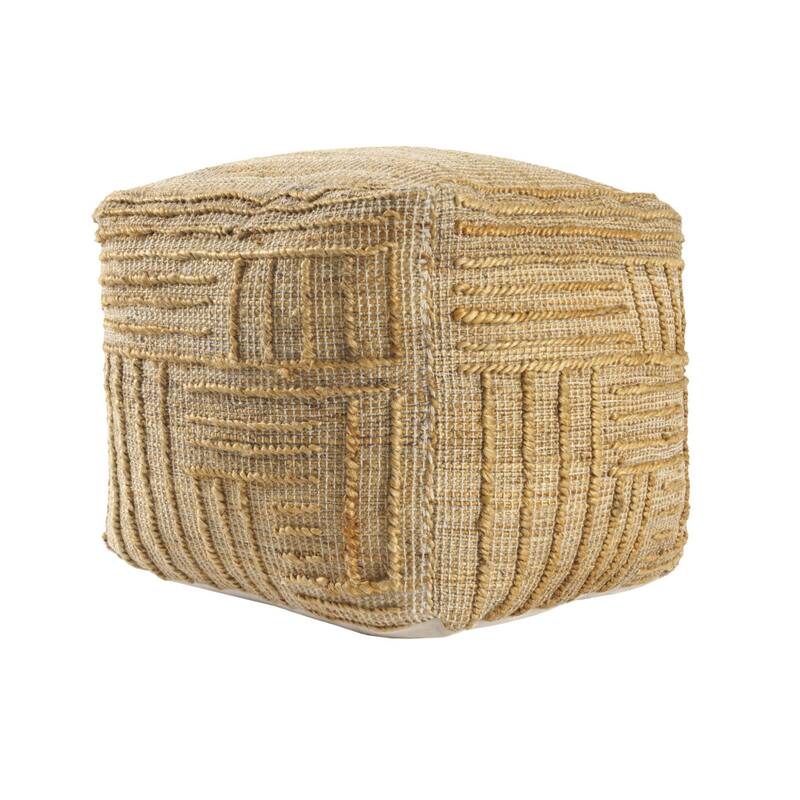 HomeRoots 18" Natural Jute Blend Cube Striped Pouf Ottoman