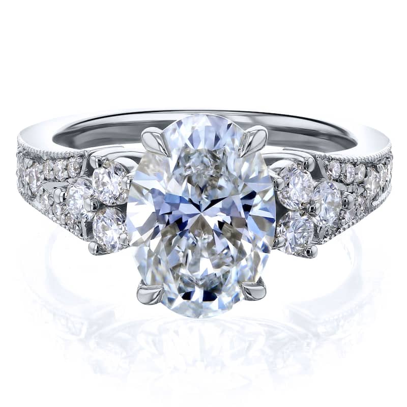 Kobelli 2.45 Carat Lab Grown Diamond Certified 14k Solid Gold Oval & Side Cluster Interlaken Engagement Ring (EF/VS) - White - 10