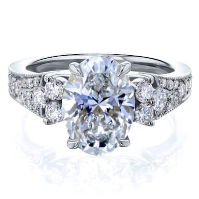 Kobelli 2.45 Carat Lab Grown Diamond Certified 14k Solid Gold Oval & Side Cluster Interlaken Engagement Ring (EF/VS)
