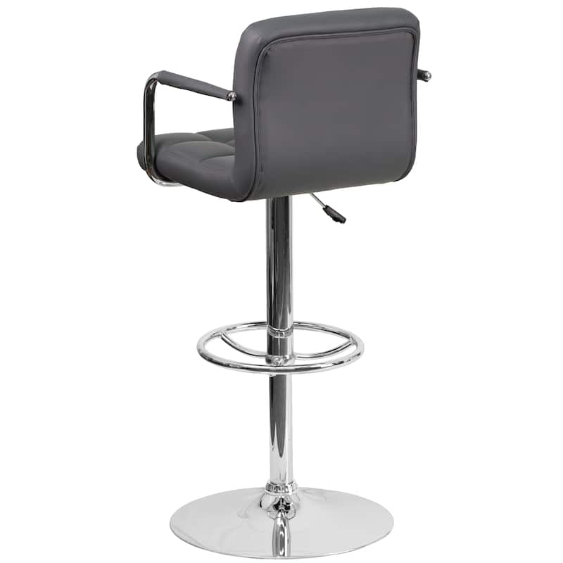 Quilted Vinyl Adjustable Height Barstool with Arms and Chrome Base - 20"W x 18"D x 36.75" - 45.25"H