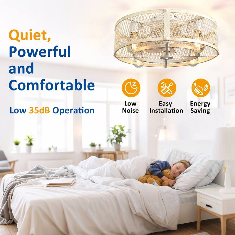 20-26Inch Caged Ceiling Fan with Light and Remote: APP Control Quiet DC Motor (E26 Bulbs Included)