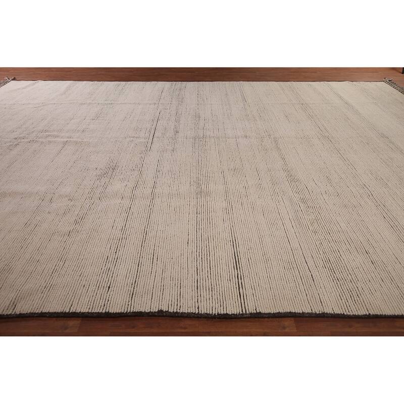 Ivory Moroccan Oriental Large Area Rug Hand-Knotted Wool Carpet - 12'0"x 18'7"