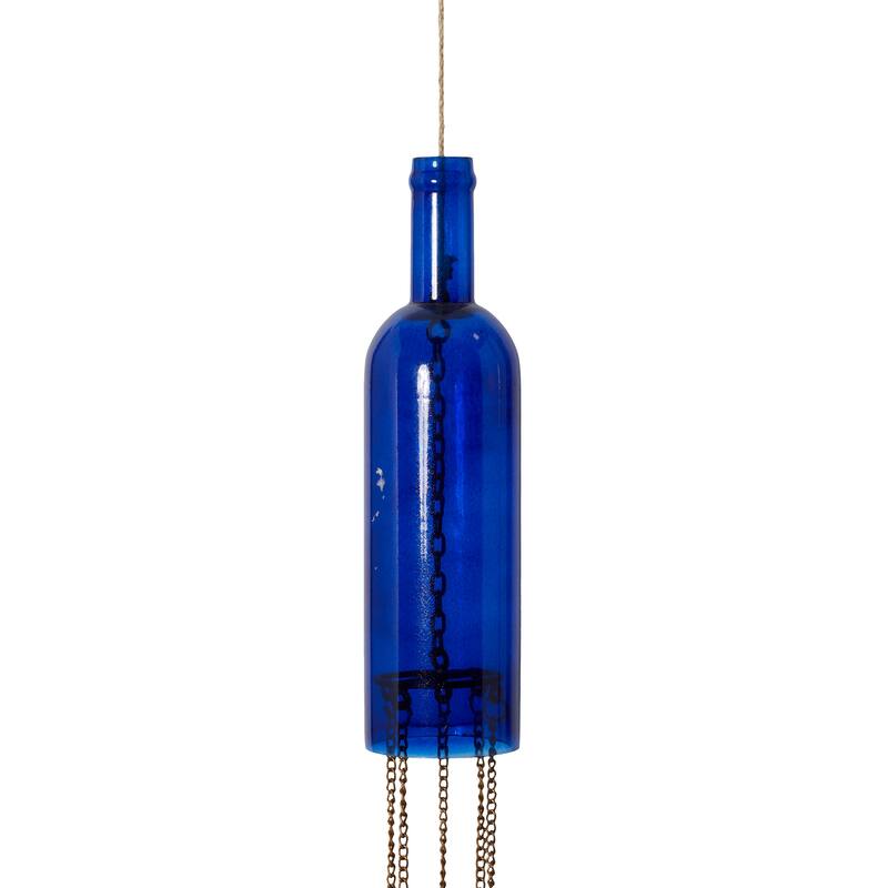 Glass Bottle Windchime with Beads and Cone Bells - Blue - Roche River Decor