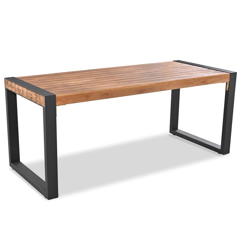 3-Piece Patio Picnic Dining Set with Acacia Top & Steel Frame Benches