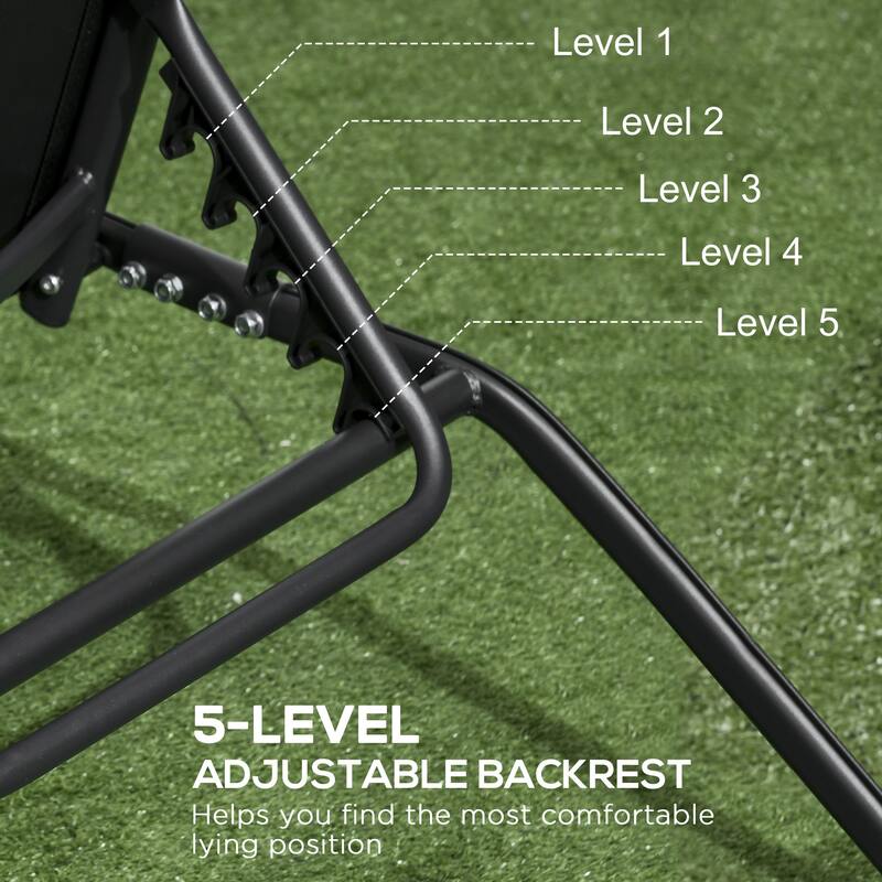 Outsunny Patio Chaise Lounge Chair Set of 2, 2 Piece Outdoor Recliner with Wheels, 5 Level Adjustable Backrest