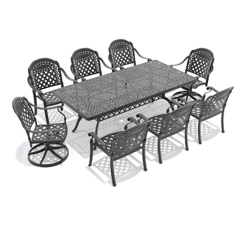 9-Piece Outdoor Dining Set with 1 Table and 8 Chairs, All-Weather Aluminum Outdoor Patio Sets