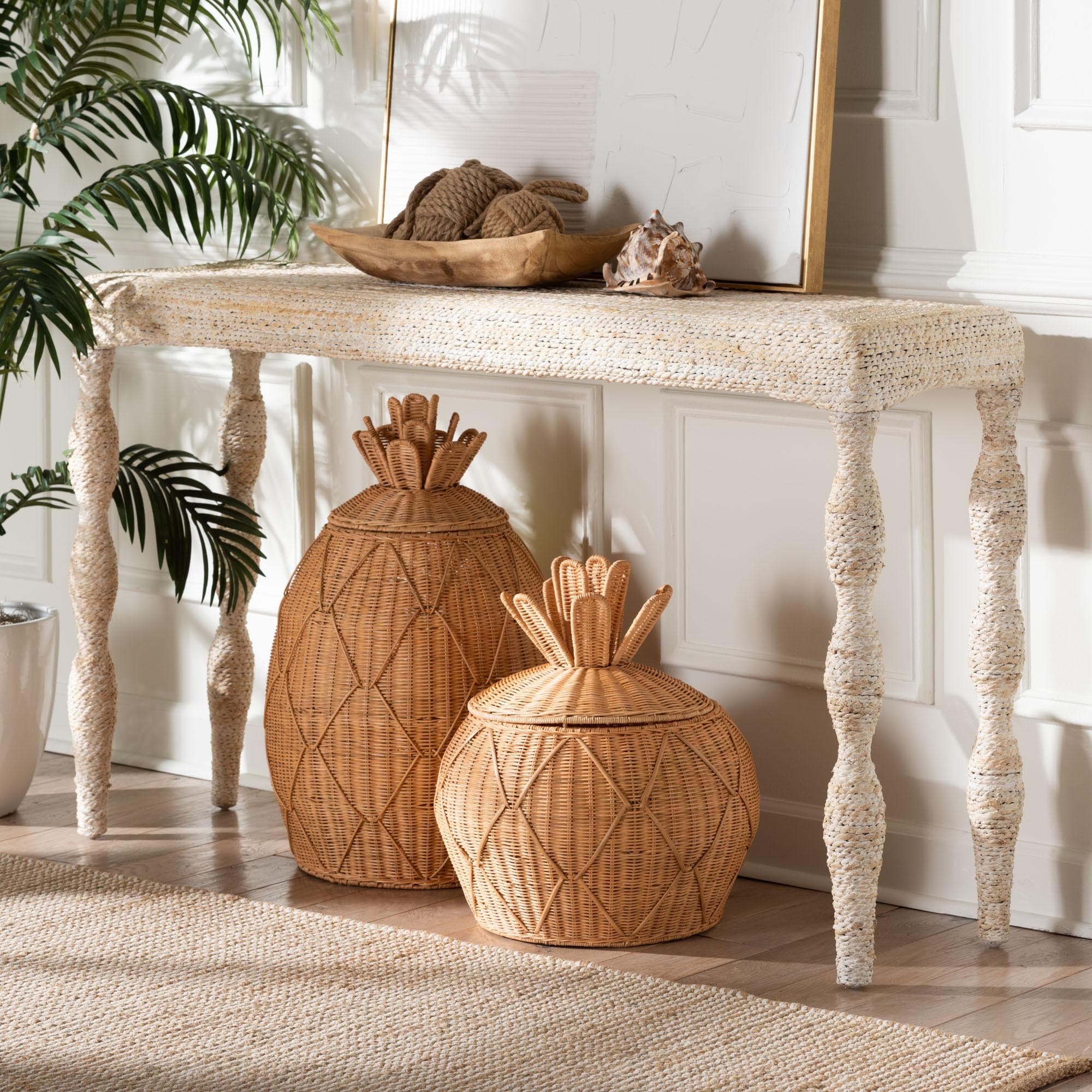 Lejane Woven Seagrass Console Table - Handwoven Wicker Waterfall Accent Table with for Entryway, Living Room, or Hallway
