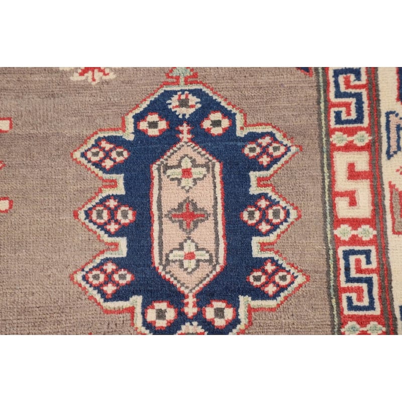 Kazak Oriental Area Rug Handmade Grey Wool Carpet - 4'11" x 6'5"