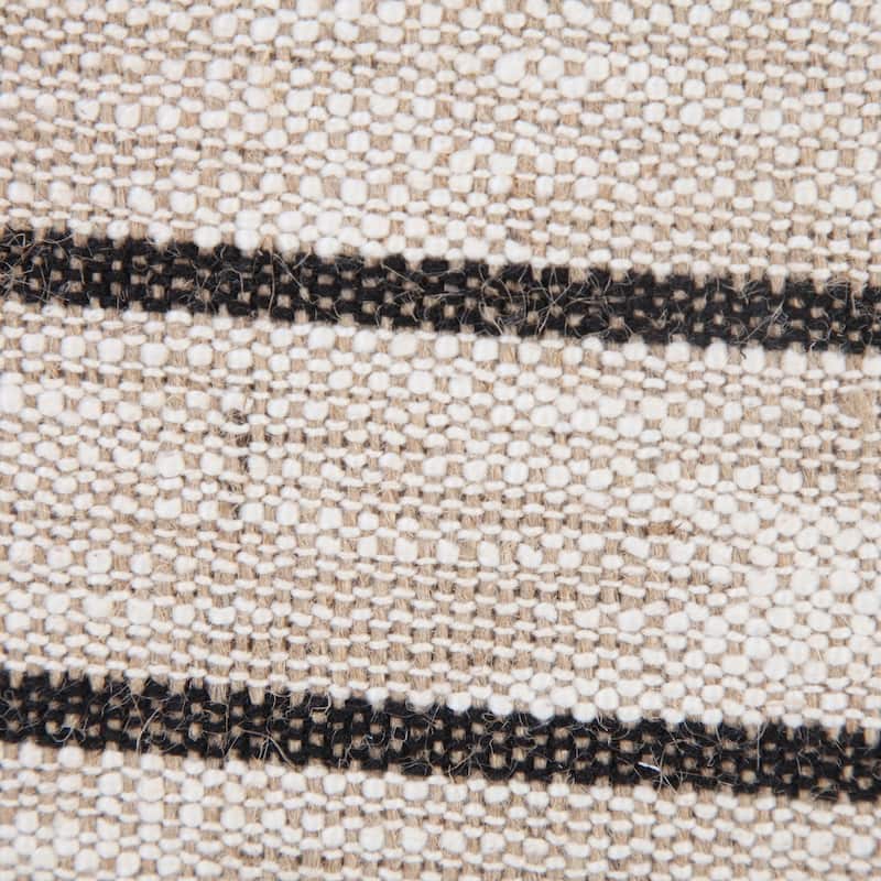 Handwoven Striped Square Throw Pillow Cover with Pom Poms - 20" - Cream and Black