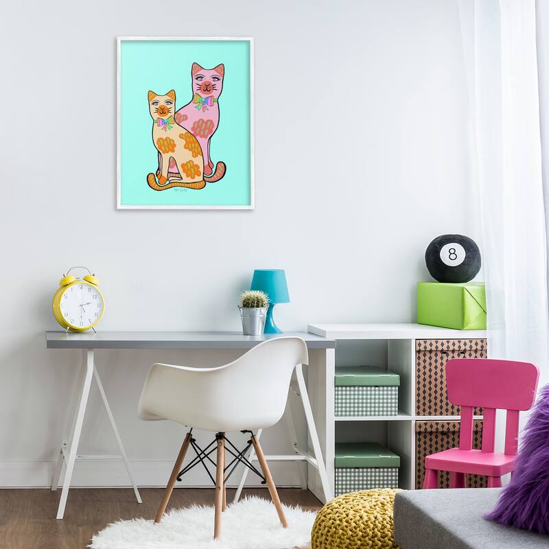 Stupell Funky Cats on Turquoise Framed Giclee Art Design By Katie Conley