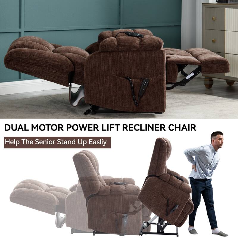 Dual Motor Heat Massage Infinite Position Electric Power Lift Recliners with Power-Remote, Medium-firm and Heavy Duty